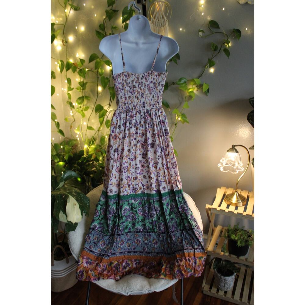 Angie Boho Floral Maxi Dress NWT | Smocked Back | Cottagecore Festival Dress - Picture 3 of 10